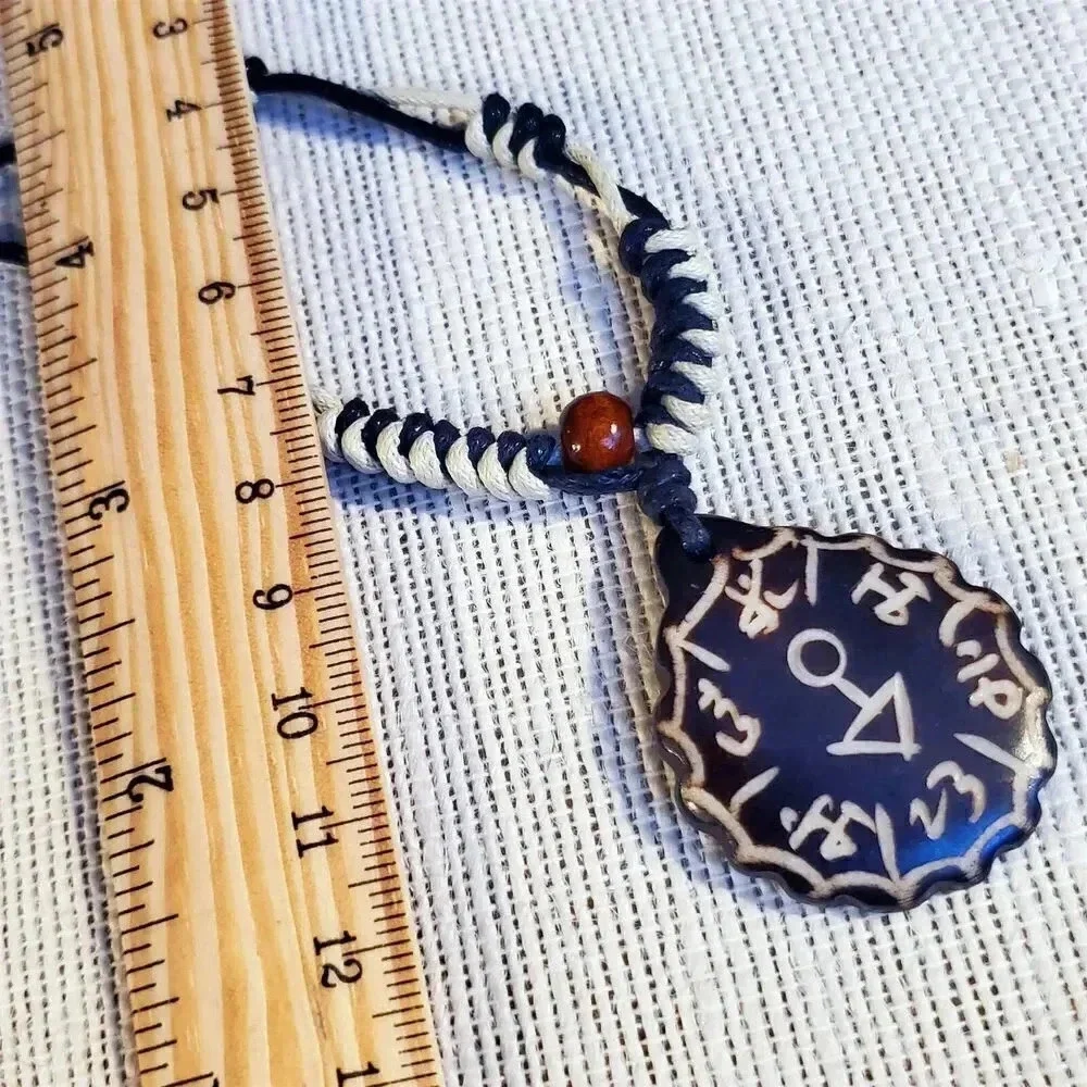 Hand Crafted Tribal Buffalo Bone Sanskrit Symbols Necklace from India
